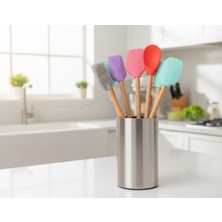 Renkli Bambu Saplı Silikon Uçlu Spatula Kaşık Seti