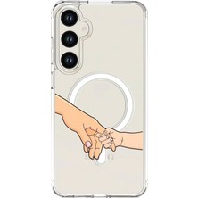 Adasena Samsung Galaxy S24+ Plus Uyumlu Magsafe Şarj Özellikli Şeffaf Baskılı Desenli Kılıf - Anne Çocuk