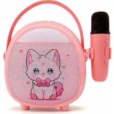 Epilons Çocuklara Özel Retro Tasarımlı Bluetooth Karaoke Mikrofon ve Ahşap Tripodlu – Pembe