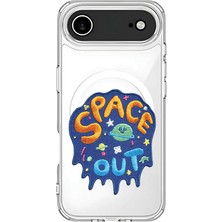 Adasena iPhone 17-Air Kılıf Kablosuz Magsafe Şarj Özellikli Şeffaf Baskılı Desenli Kılıf - Space Out