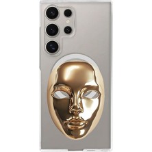 Adasena Samsung Galaxy S23 Ultra 6.8" Kılıf Kablosuz Magsafe Şarj Özellikli Şeffaf Baskılı Desenli Kılıf - Mask