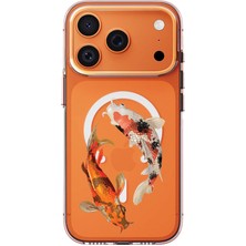 Adasena iPhone 17 Pro Max Uyumlu Kılıf Kablosuz Magsafe Şarj Özellikli Şeffaf Baskılı Desenli Kılıf - Koi Balıkları