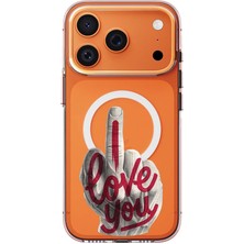 Adasena iPhone 17 Pro Max Uyumlu Kılıf Kablosuz Magsafe Şarj Özellikli Şeffaf Baskılı Desenli Kılıf - I Love You