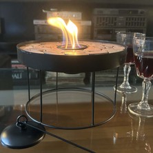 Noldecoration Yuvarlak Anti Pas Boyalı Demir 25 cm Çapında Içi Enine Dilimlenmiş Doğal Taş Mozaikli Iç ve Dış Mekan Kullanımlı Bioethanol Yakıtlı Kokusuzmini Taşınabilir Ateş Çukuru