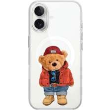 Adasena iPhone 17 Uyumlu Kablosuz Magsafe Şarj Özellikli Şeffaf Baskılı Desenli Kılıf - Teddybear