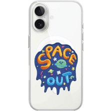 Adasena iPhone 15 Plus Kablosuz Magsafe Şarj Özellikli Şeffaf Baskılı Desenli iPhone 15 Plus Kılıf - Space Out