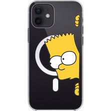Adasena iPhone 12 Uyumlu Magsafe Şarj Özellikli Şeffaf Baskılı Desenli Kılıf - Bart