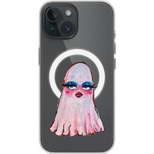Adasena iPhone 14 Uyumlu Magsafe Şarj Özellikli Şeffaf Baskılı Desenli Kılıf - Mrs Ghost
