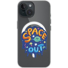 Adasena iPhone 14+ Plus Uyumlu Magsafe Şarj Özellikli Şeffaf Baskılı Desenli Kılıf - Space Out