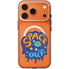 Adasena iPhone 17 Pro 6.3" Kılıf Kablosuz Magsafe Şarj Özellikli Şeffaf Baskılı Desenli Kılıf - Space Out