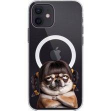 Adasena iPhone 12 Uyumlu Magsafe Şarj Özellikli Şeffaf Baskılı Desenli Kılıf - Çirkin Pug