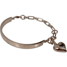 Pelamingo Kadın Aksesuar 925 Ayar Gümüş Kalp Sallantılı Taşsız Bileklik