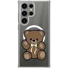 Adasena Samsung Galaxy S22 Ultra Uyumlu Kılıf Kablosuz Magsafe Şarj Özellikli Şeffaf Baskılı Desenli Kılıf - Lou-Teddy