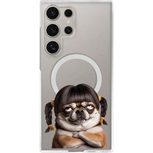 Adasena Samsung Galaxy S23 Ultra 6.8" Kılıf Kablosuz Magsafe Şarj Özellikli Şeffaf Baskılı Desenli Kılıf - Çirkin Pug