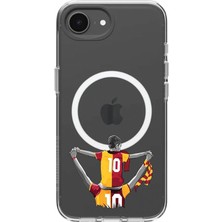 Adasena iPhone 16E Uyumlu Kablosuz Magsafe Şarj Özellikli Şeffaf Baskılı Desenli Kılıf - Fanatik Sarı Kırmızı