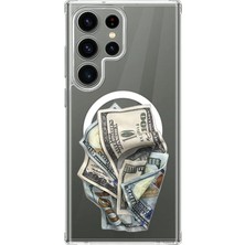 Adasena Samsung Galaxy S22 Ultra Uyumlu Kılıf Kablosuz Magsafe Şarj Özellikli Şeffaf Baskılı Desenli Kılıf - Old Money