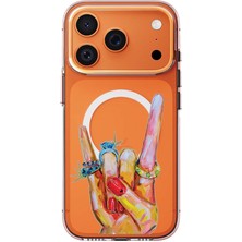 Adasena iPhone 17 Pro 6.3" Kılıf Kablosuz Magsafe Şarj Özellikli Şeffaf Baskılı Desenli Kılıf - Zafer