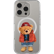 Adasena iPhone 15 Pro Max Magsafe Şarj Özellikli Şeffaf Baskılı Desenli Kılıf - Teddybear