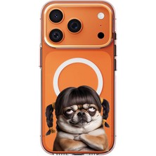 Adasena iPhone 17 Pro 6.3" Kılıf Kablosuz Magsafe Şarj Özellikli Şeffaf Baskılı Desenli Kılıf - Çirkin Pug