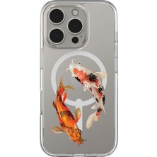 Adasena iPhone 15 Pro 6.1 Inch Magsafe Şarj Özellikli Şeffaf Baskılı Desenli Kılıf - Koi Balıkları