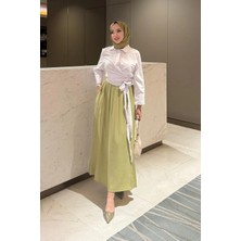 Tesettür Diyarı Kadın Efil Efil Mevsimlik Tansel Kumaş 36-42 Beden Uyumlu Tesettür Etek-Yağ Yeşili