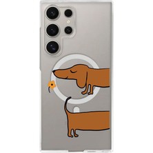 Adasena Samsung Galaxy S24 Ultra Kılıf Kablosuz Magsafe Şarj Özellikli Şeffaf Baskılı Desenli Kılıf - Sosis Köpek