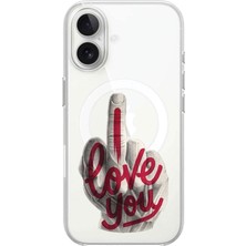 Adasena iPhone 16 6.1" Uyumlu Kablosuz Magsafe Şarj Özellikli Şeffaf Baskılı Desenli Kılıf - I Love You