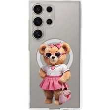 Adasena Samsung Galaxy S24 Ultra Kılıf Kablosuz Magsafe Şarj Özellikli Şeffaf Baskılı Desenli Kılıf - Miss Teddy