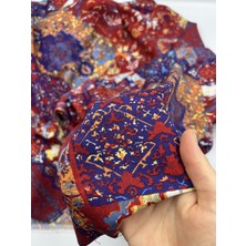 Elna Kumaş Lacivert & Kırmızı Etnik Desenli Viskon Kumaş – Akışkan, Hafif ve Nefes Alabilir (150 cm En) ELNV99