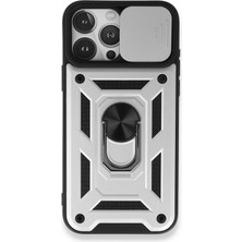  iPhone 15 Pro Kılıf Pars Lens Yüzüklü Silikon - Gümüş Nemere