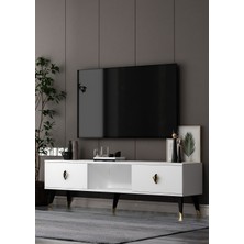 Demonte Decor 1389TV150DD-32 Tv Sehpası Beyaz-Siyah Altın