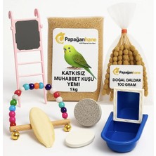 Papağanhane Muhabbet Kuşu Süper Bakım ve Eğlence Seti | Yem + Banyo + Oyuncak + Mineral Taş Seti