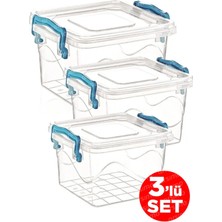 Nemere 3'lü Kare Kelepçeli Şeffaf Saklama Kabı Seti | Kapaklı Saklama Kabı Set 2.4 Lt - 1.2 Lt - 550