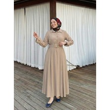 Miostil Yarım Pat Kaplama Kemer Detay Elbise-Vizon