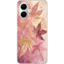 TechTree Infinix Smart 10 Uyumlu Pembe ve Bordo Tonlu Yaprak Baskılı Silikon Kılıf
