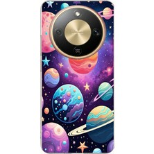 TechTree Honor Magic 8 Lite Uyumlu Uzay, Gezegen ve Yıldız Desenli Baskılı Silikon Kılıf