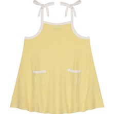 Antebies Organik Gots Sertifikalı Sarı Havlu Beyaz Kontrastlı,ayarlanabilir Fiyonk Ince Askılı Çocuk Elbise