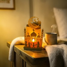 Ddm Global Ramazan Temalı Dekoratif Mumluk – 12X7 cm  Hilal ve Cami Siluetli, Mum Dahil  Islami Masaüstü Süs