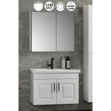 Özceden Salkım 65 cm Beyaz Balon Mdf Seramik Lavabolu Asma Banyo Dolabı Takımı