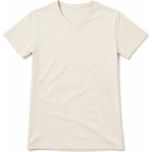 Genç Kız Çocuk V Yaka Tişört Yazlık Model Günlük Basic Body - Taş