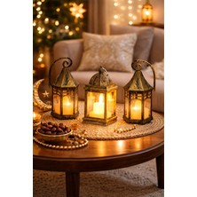 General Home Dekoratif LED Fener 3’lü Set | Pilli, Sarı Işık, Retro Tasarım, Ev ve Bahçe Kullanımı