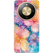 TechTree Honor Magic 8 Lite Uyumlu Renkli Çiçekler Sulu Boya Baskılı Silikon Kılıf