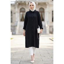 Uzun Düğmeli Tunik Siyah HM262109