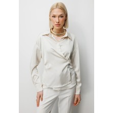Ekol Kadın Kruvaze Yaka Bağcıklı Gömlek 2862 Inci