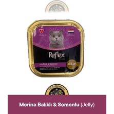 Reflex Plus Alutray Jöle Içinde Et Parçaçıklı Morina Balıklı ve Somonlu Yetişkin Kedi Maması 85 gr