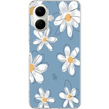 TechTree Infinix Smart 10 Uyumlu Mavi Papatya Bahçesi Baskılı Silikon Kılıf