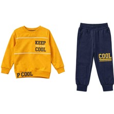 26150 Sarı Lacivert Yazılı Erkek Çocuk Eşofman Takımı 2 Li