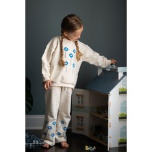 Antebies Pamuk, Sustainable, Krem Çiçej Baskılı  Kız Çocuk Sweatshirt Eşofman Takım