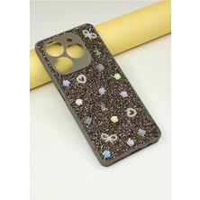 FoxPower Tecno Spark 20 Pro Taşlı Kılıf Gül Desenli Silikon Kılıf