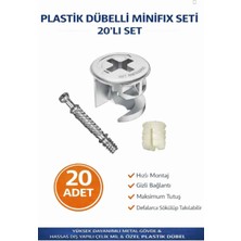 Karapolat Plastik Dübelli Minifix Gövde ve Mil Seti - Mobilya Bağlantı Elemanı (20 Adet)